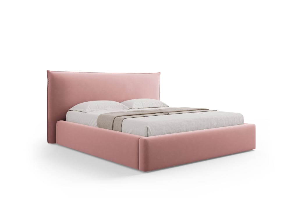 Lit coffre avec tête de lit 200x200cm en velours rose