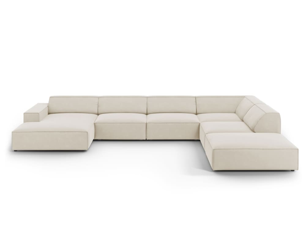 Canapé d'angle droit panoramique 7 places en velours beige foncé