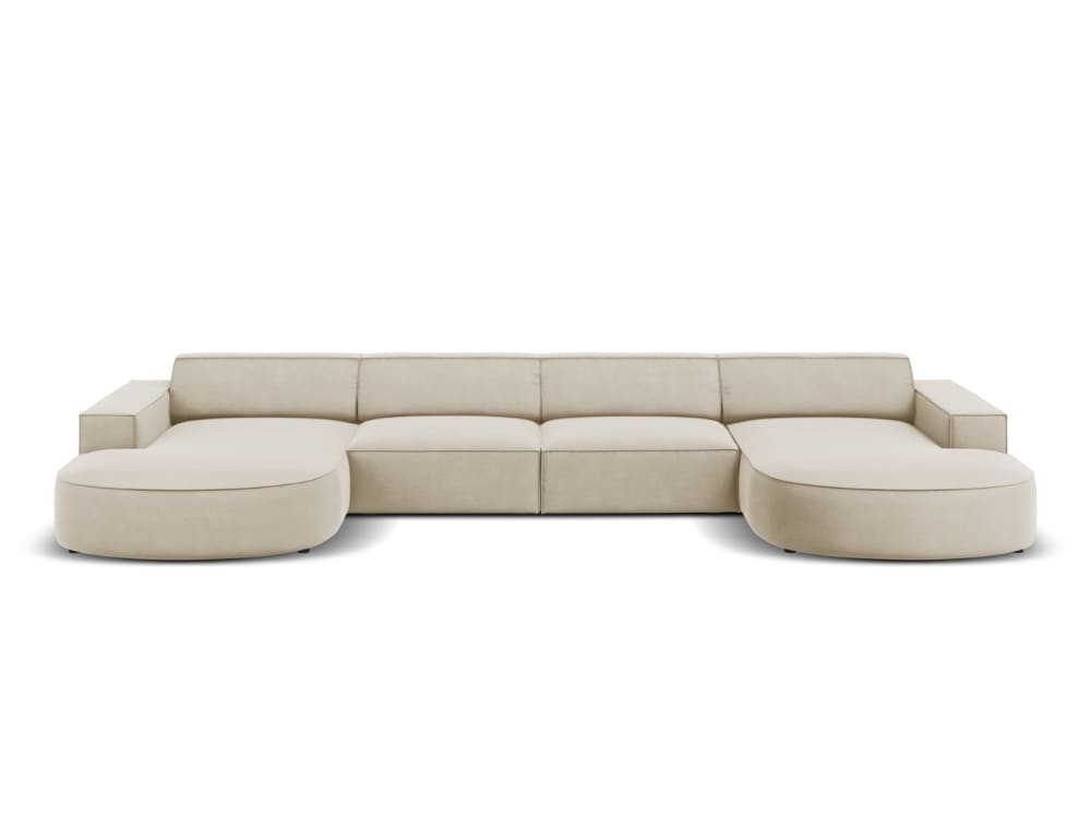 Canapé panoramique 6 places en velours beige foncé