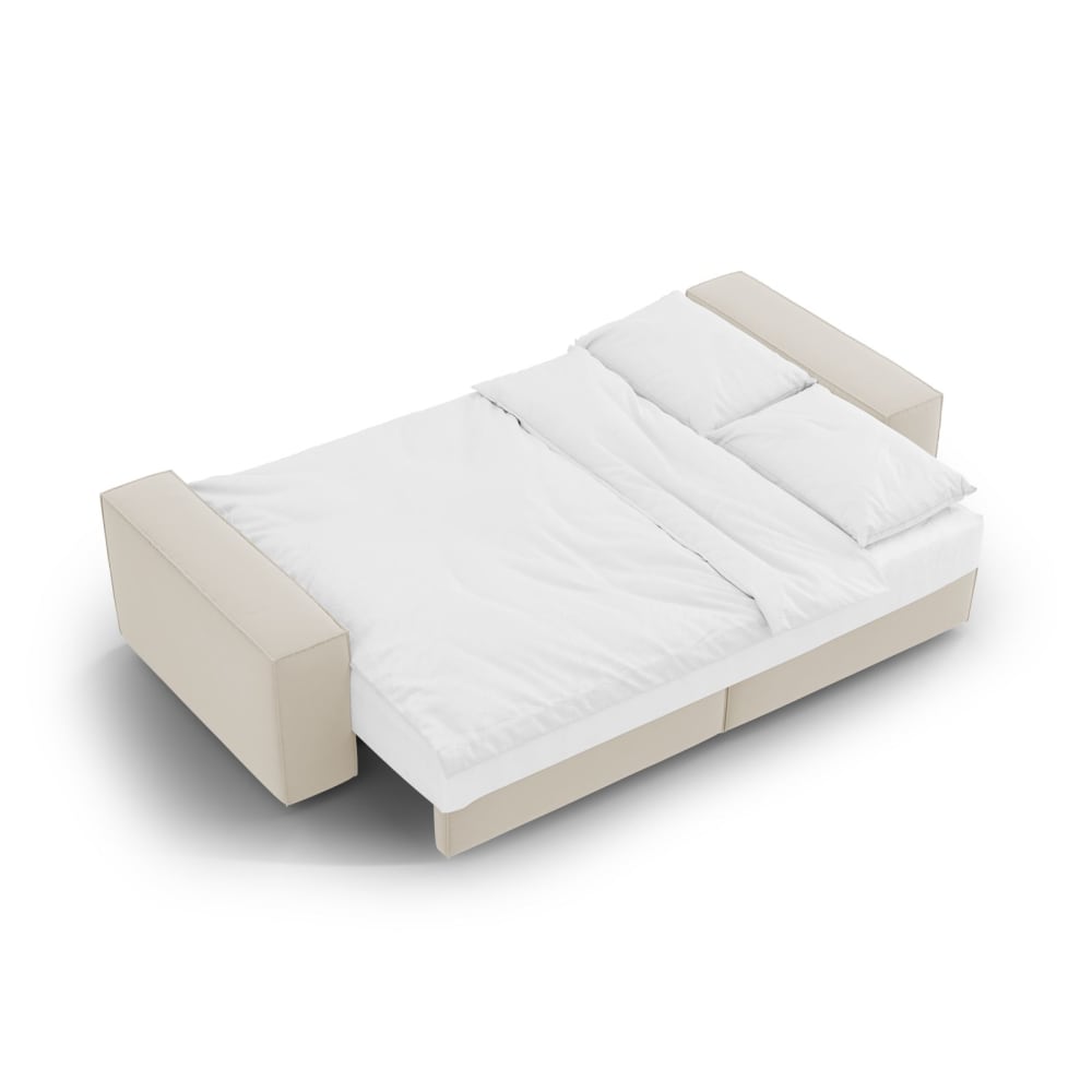 Canapé-lit avec coffre de rangement 3 places en velours beige foncé