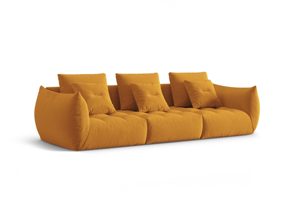 Canapé modulaire 4 places en velours jaune