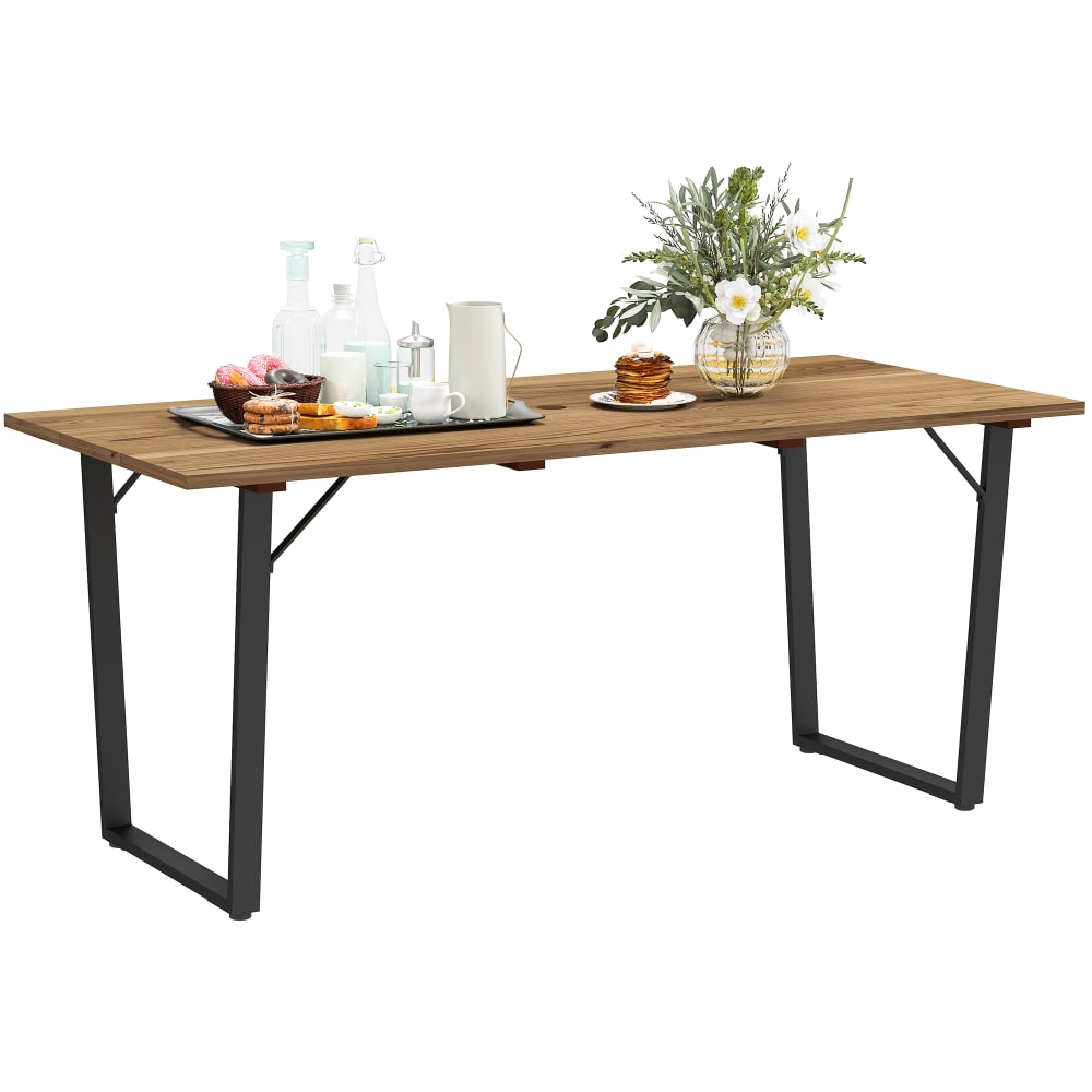 Table à manger de jardin pour 6 personnes trou de parasol acier noir