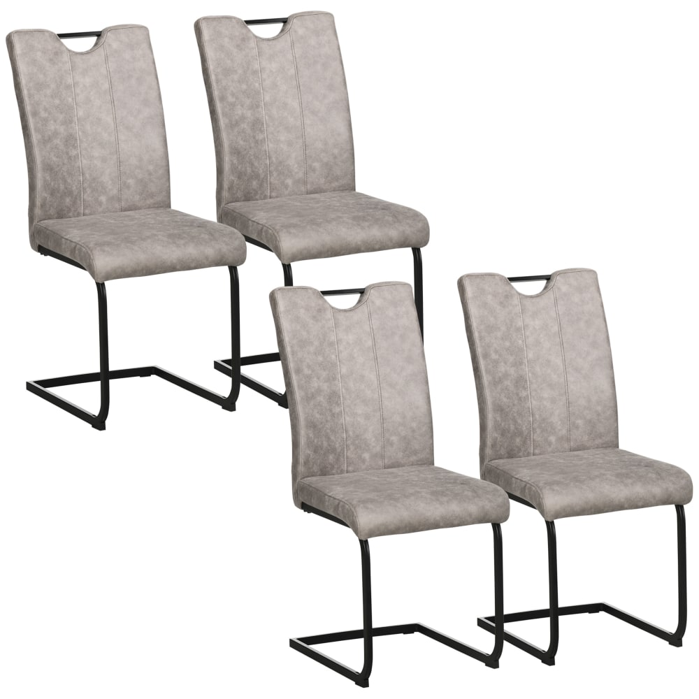 Homcom 4er-Set Esszimmerstühle Mikrofaser & Stahl grau Braun Stoff
