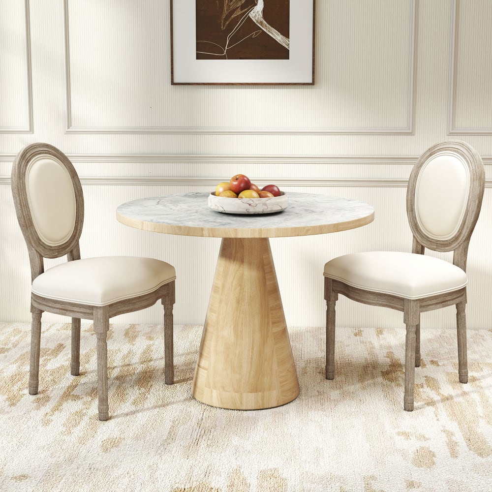 Chaise de salle à manger style louis xvi bois massif lin beige