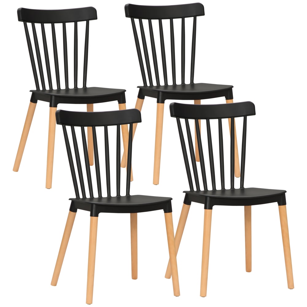 Homcom Schwarze Hochlehnene Esszimmerstühle aus Polypropylen Schwarz Pvc - Polyvinlychlorid