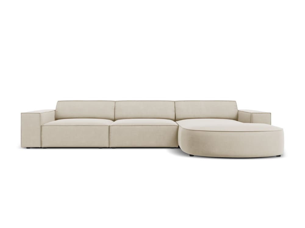 Canapé d'angle droit 4 places en velours beige foncé