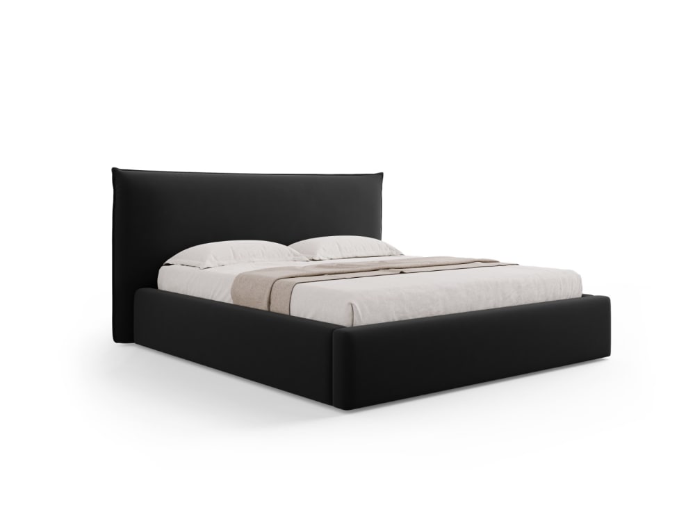 Lit coffre avec tête de lit 200x200cm en velours noir