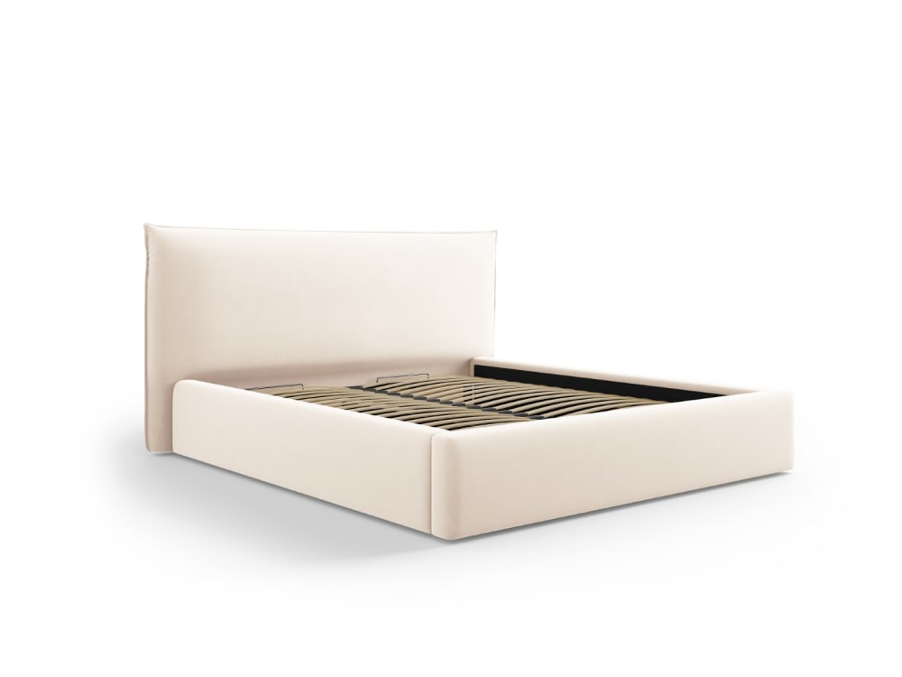 Lit coffre avec tête de lit 160x200cm en velours beige clair
