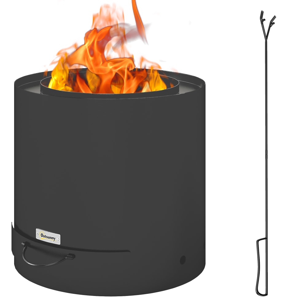 Brasero extérieur Ø 45 cm avec bac à cendres et tisonnier acier noir