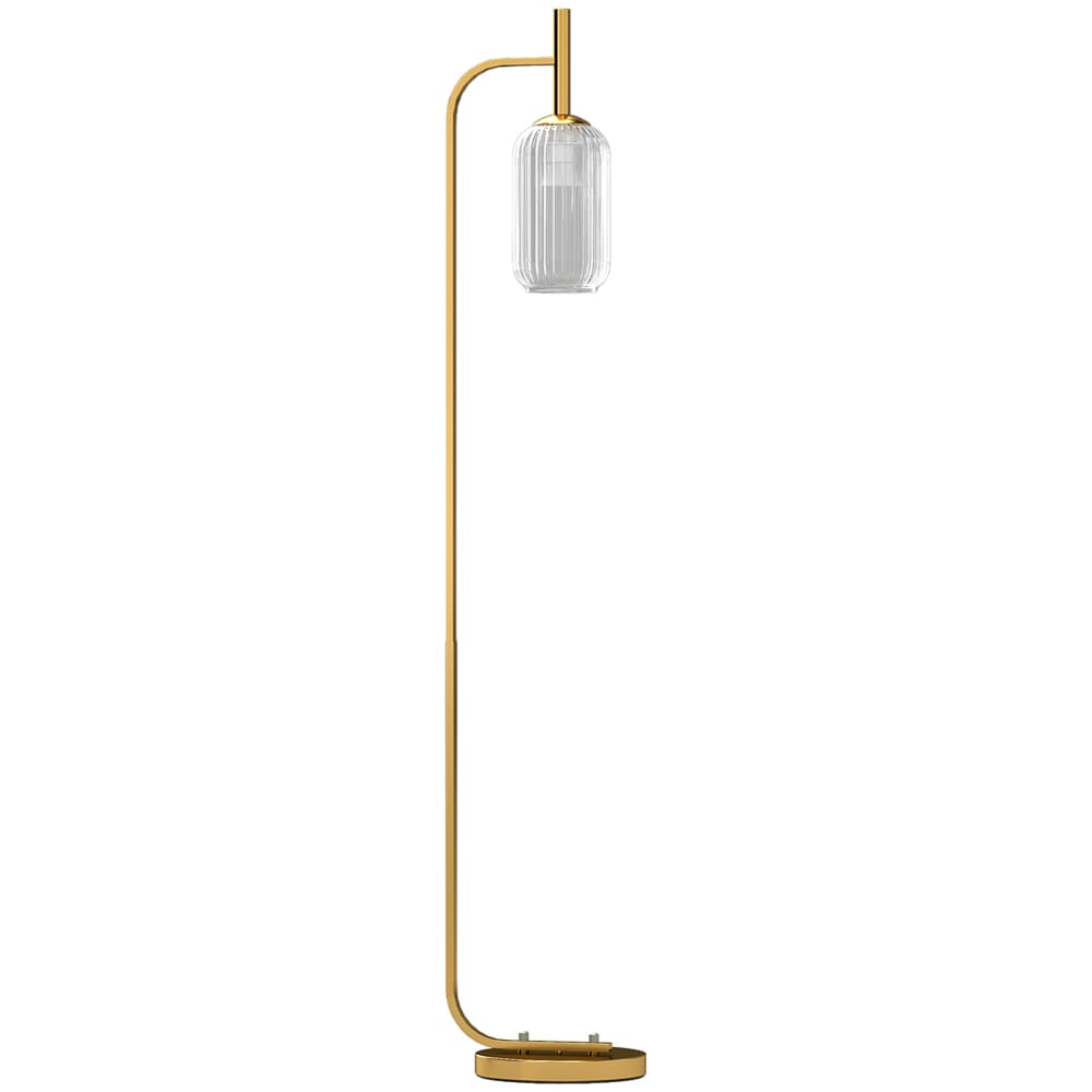 Lampadaire sur pied 152 cm avec abat-jour verre texturé métal or