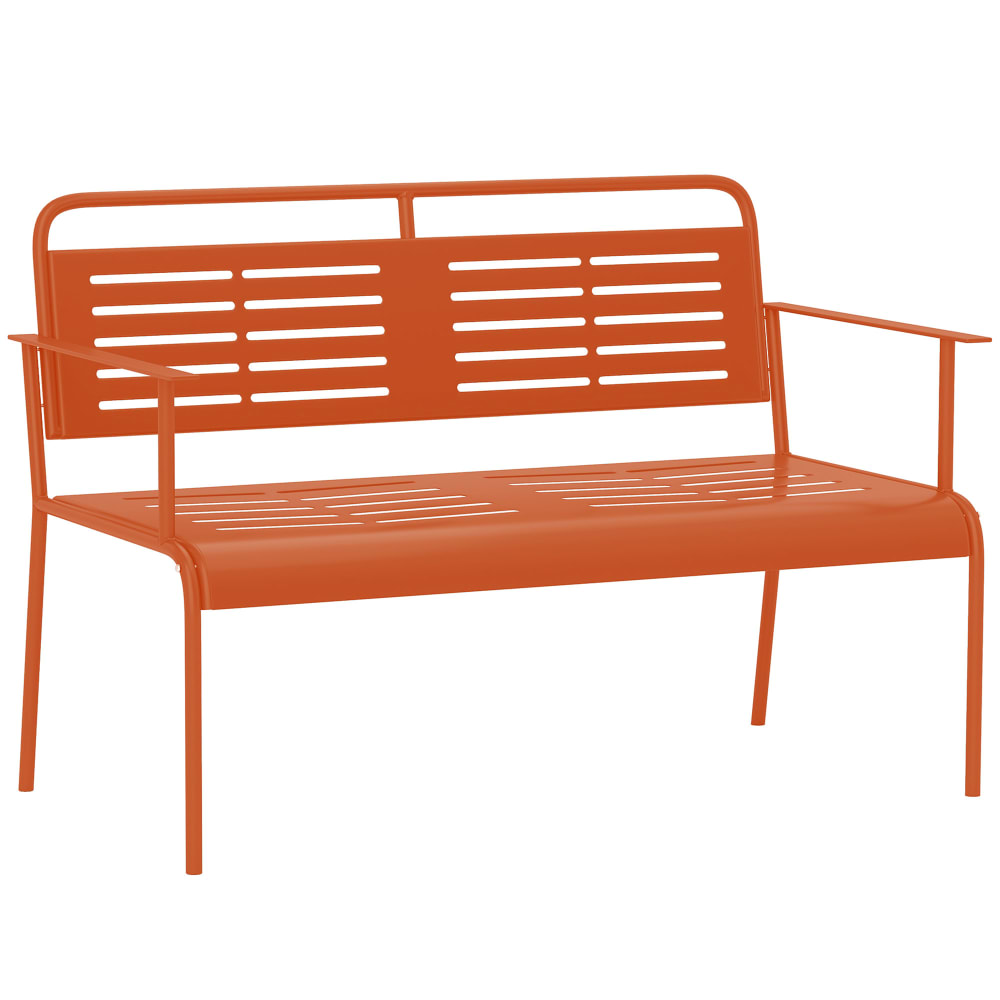 Banc de jardin 2 places avec accoudoirs et dossier acier rouge