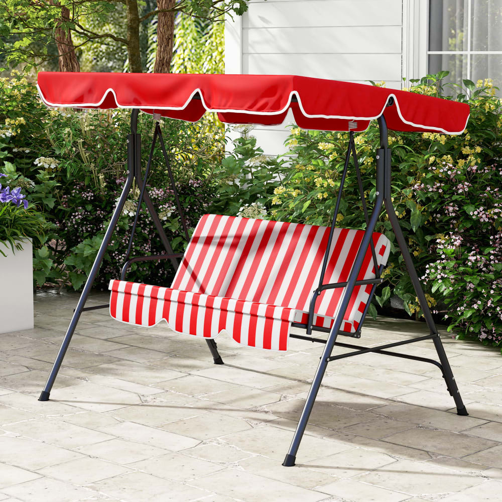 Balancelle de jardin 3 places acier polyester noir/rouge