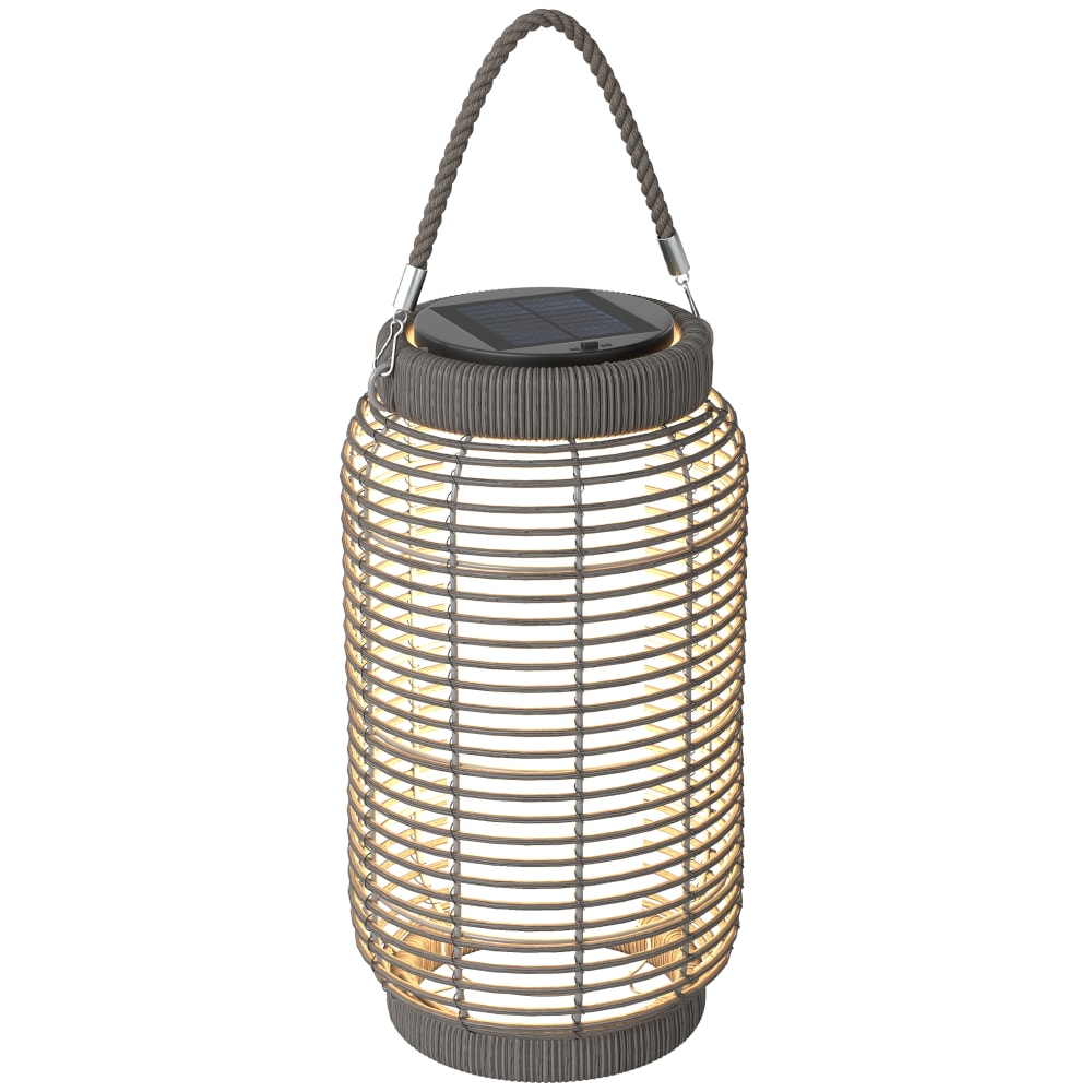 Lampadaire solaire automatique en résine tressée et acier gris
