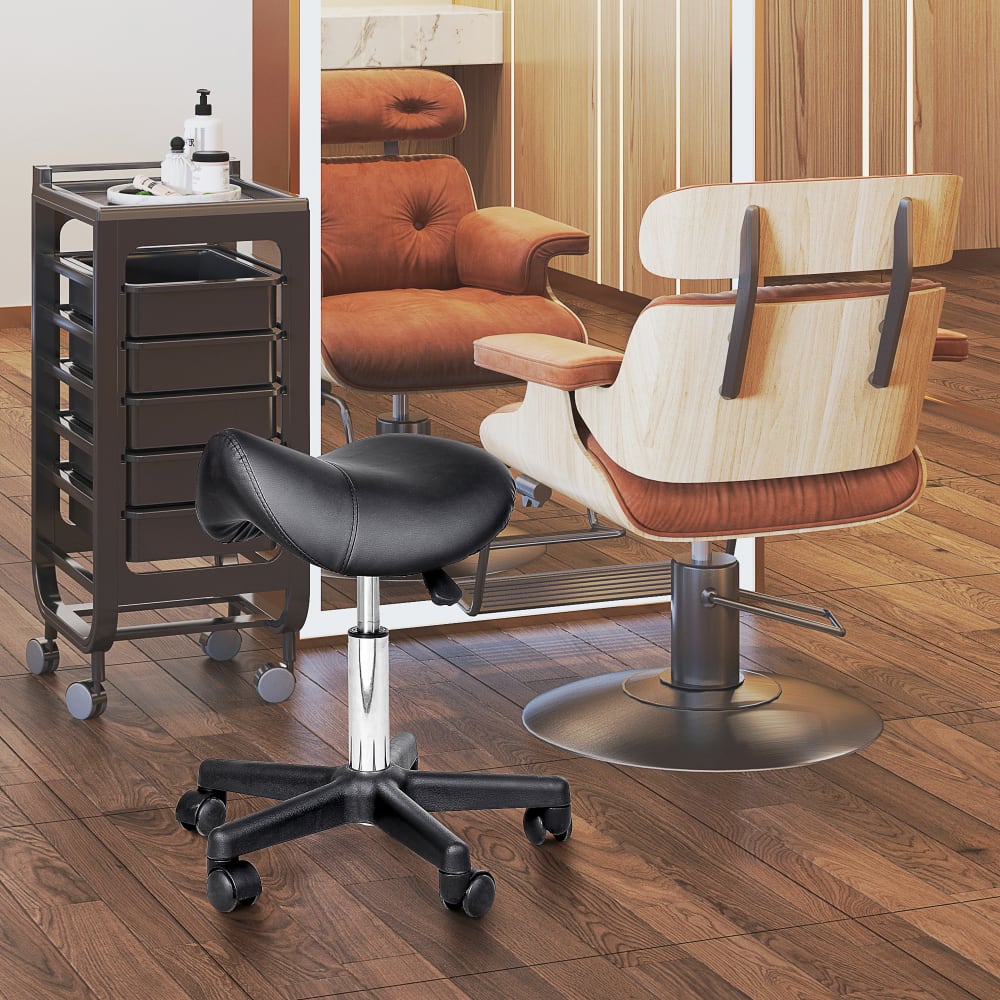 Tabouret de massage pivotant 360° revêtement synthétique noir