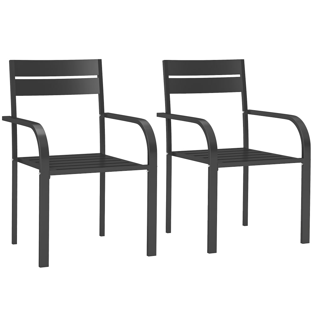 Lot de 2 chaises de jardin empilables accoudoirs aluminium gris foncé