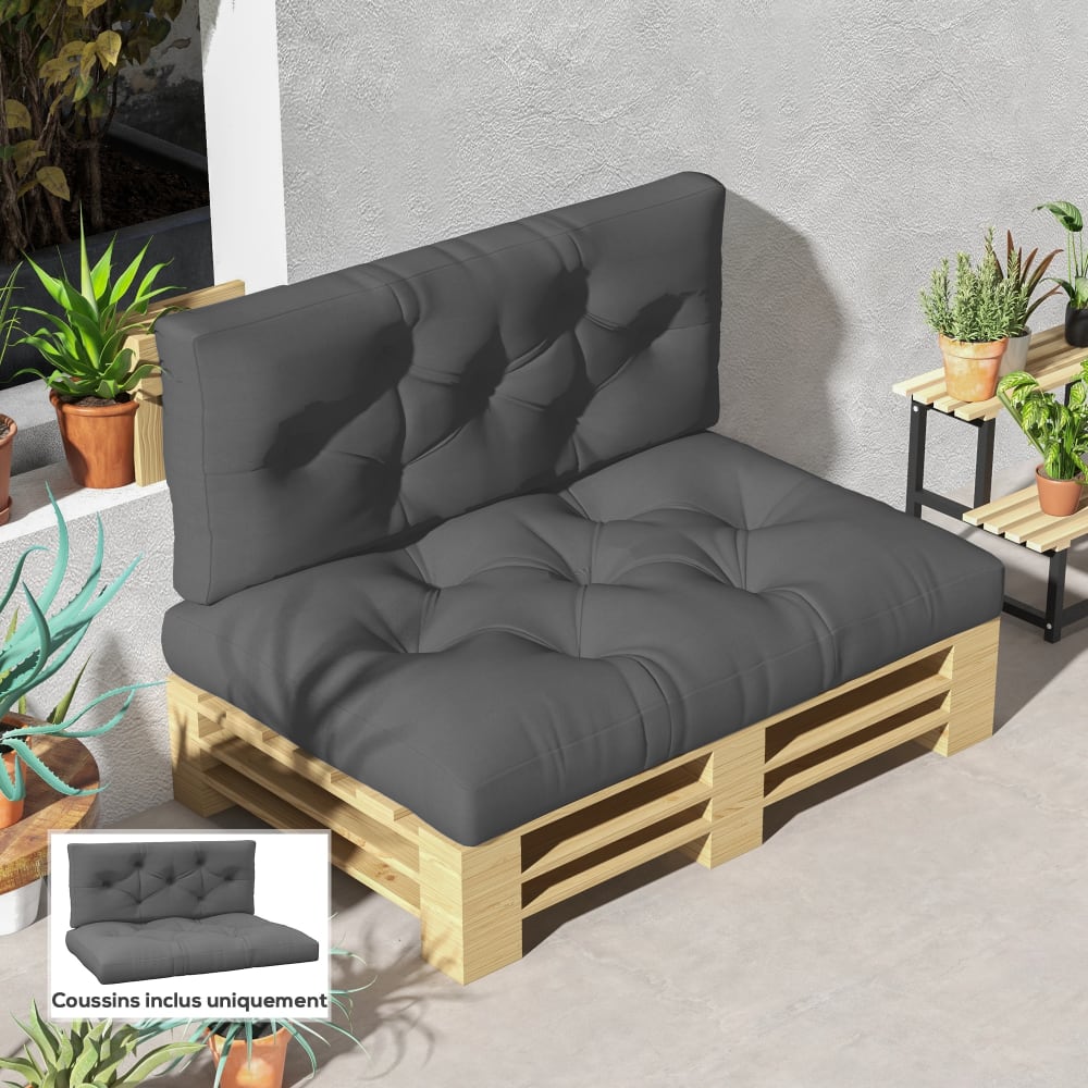 Outsunny 2er-Set Sofakissen, Palettenstoff grau Polyester style classic chic - Pes - Polyester
