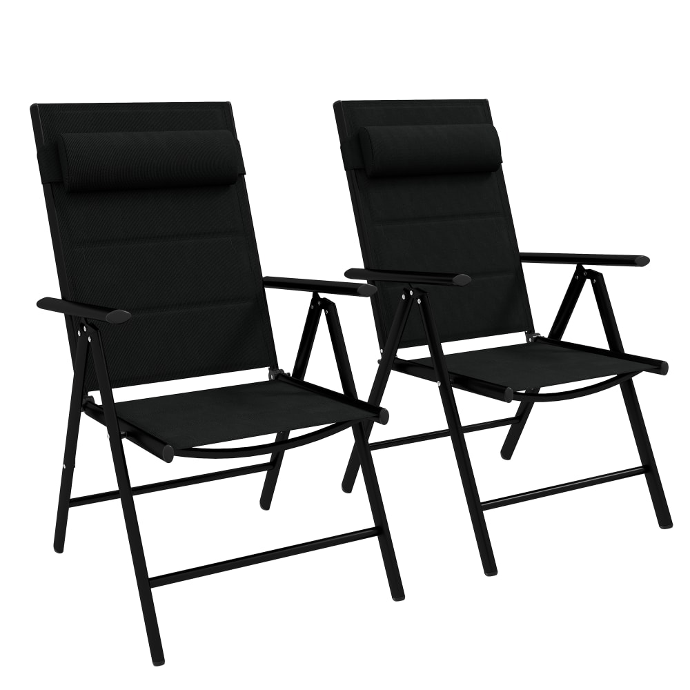 Chaises pliantes avec appui-tête et accoudoirs aluminium noir