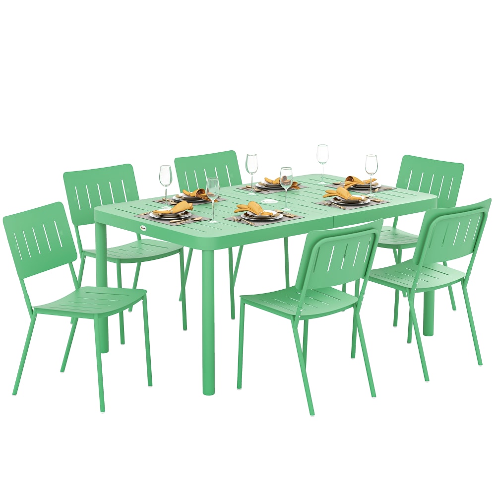 Table de jardin extérieure avec 6 chaises en acier vert