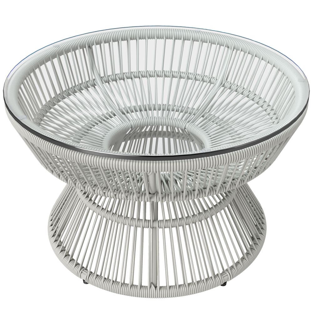 Table basse de jardin ronde résine et verre trempé gris clair