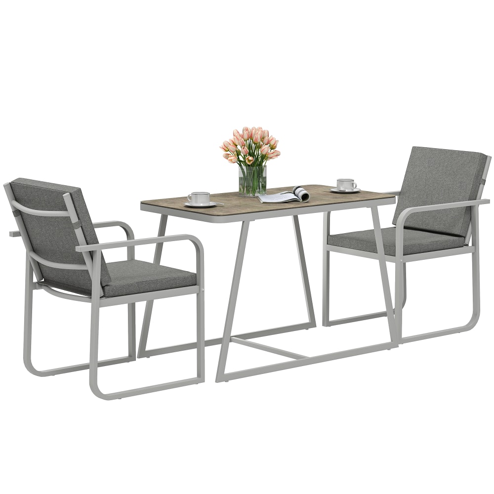 Salon de jardin extérieur 2 personnes 4 coussins cadre en acier gris
