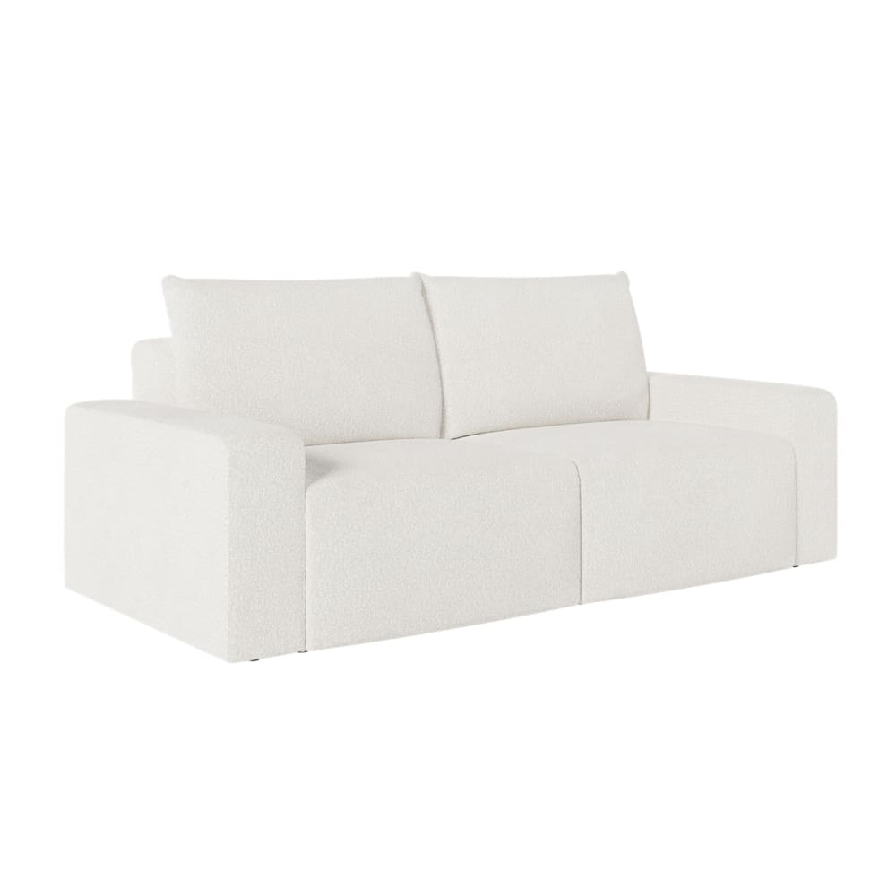 Canapé droit fixe 2 places en tissu bouclette - Blanc