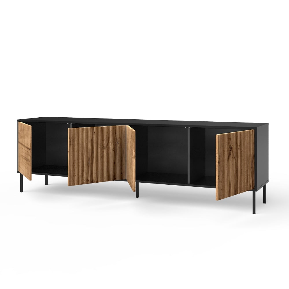 Buffet 4 portes en mélamine et MDF noir/chêne