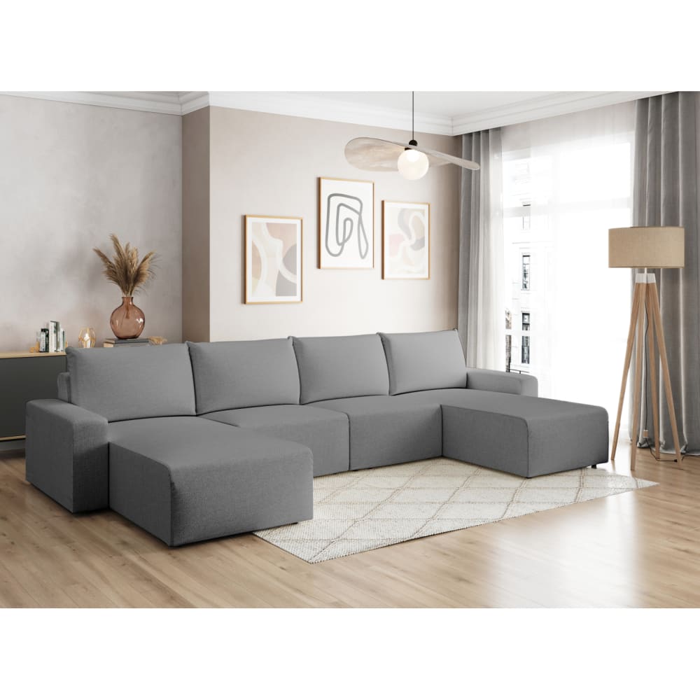 Canapé panoramique fixe 6 places en tissu Gris