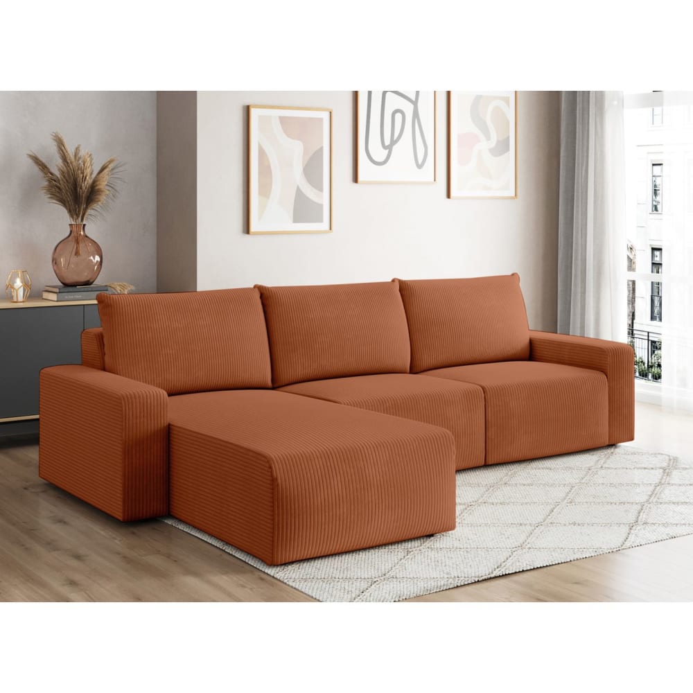 Canapé d'angle réversible 4 places en velours côtelé - Terracotta