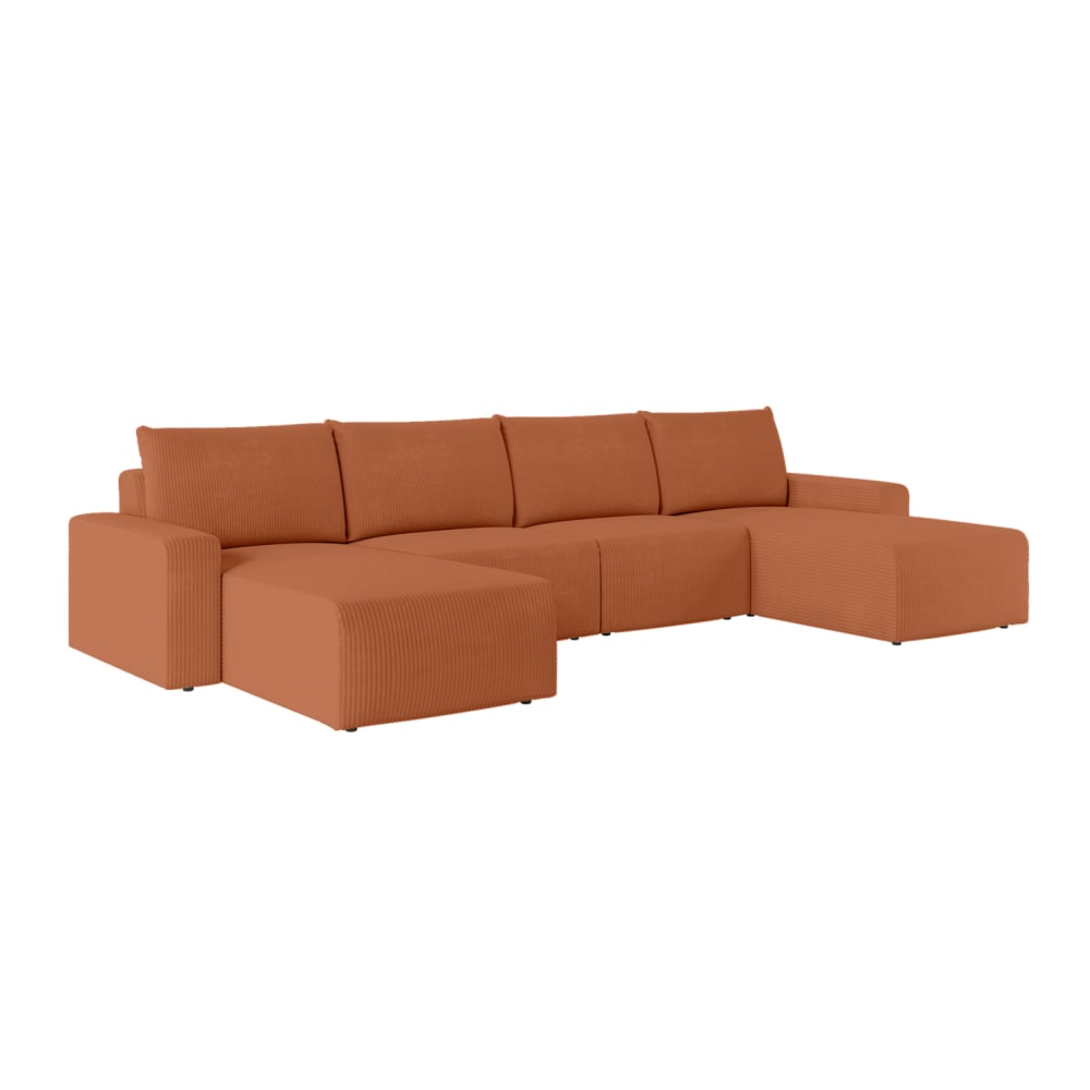 Canapé panoramique fixe 6 places en velours côtelé - Terracotta