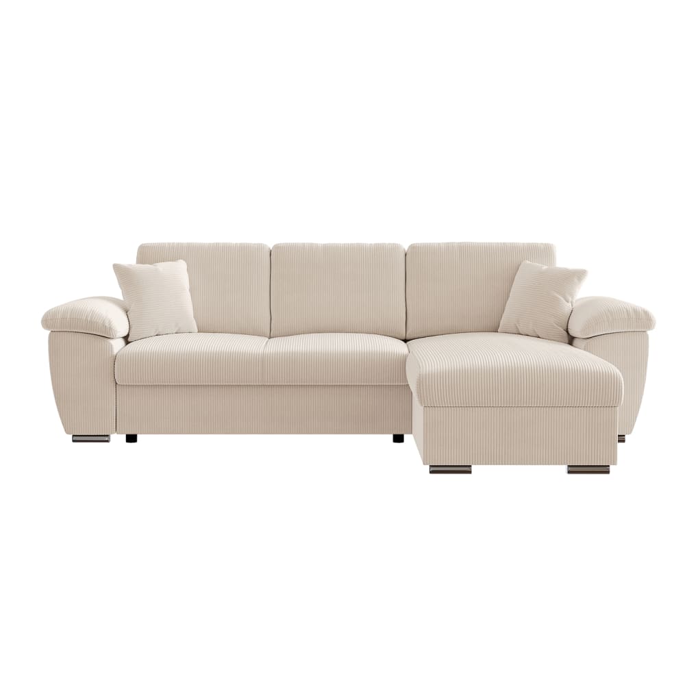 Canapé d'angle réversible convertible 4 places en velours côtelé beige