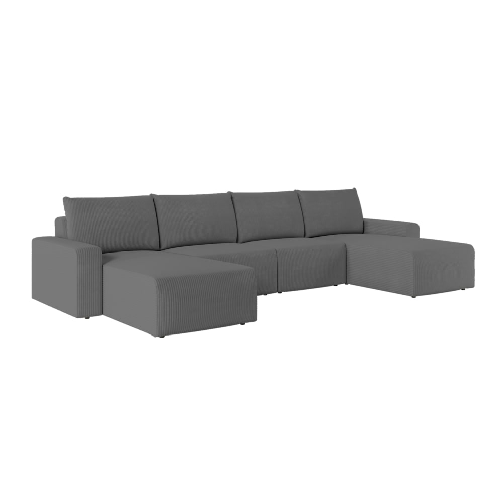 Canapé panoramique fixe 6 places en velours côtelé - Gris