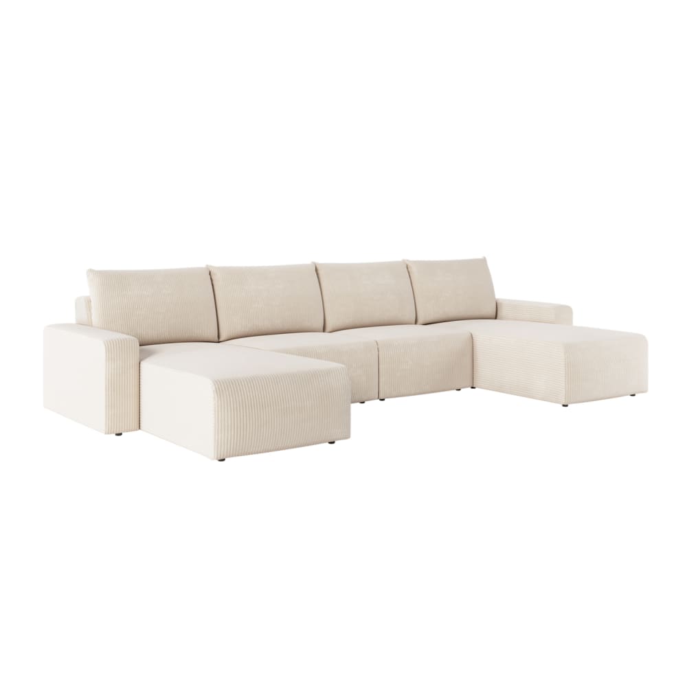 Canapé panoramique fixe 6 places en velours côtelé - Beige