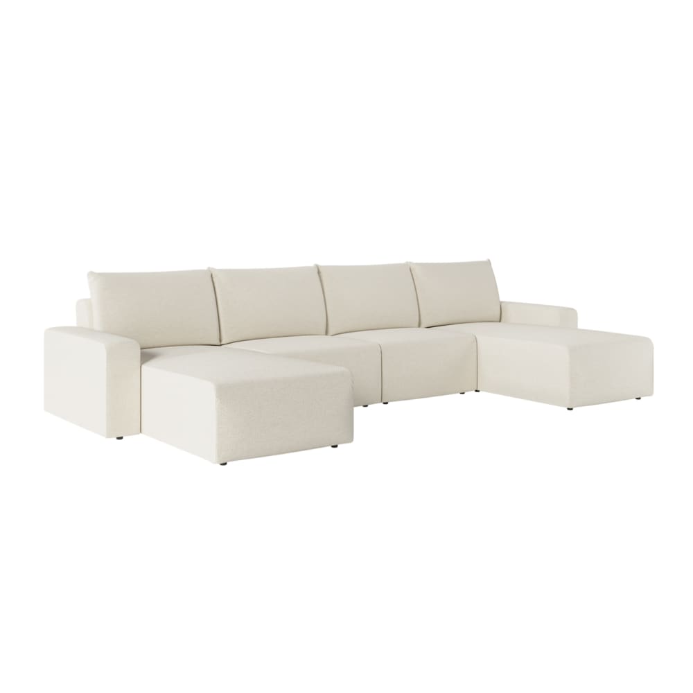 Canapé panoramique fixe 6 places en tissu Beige