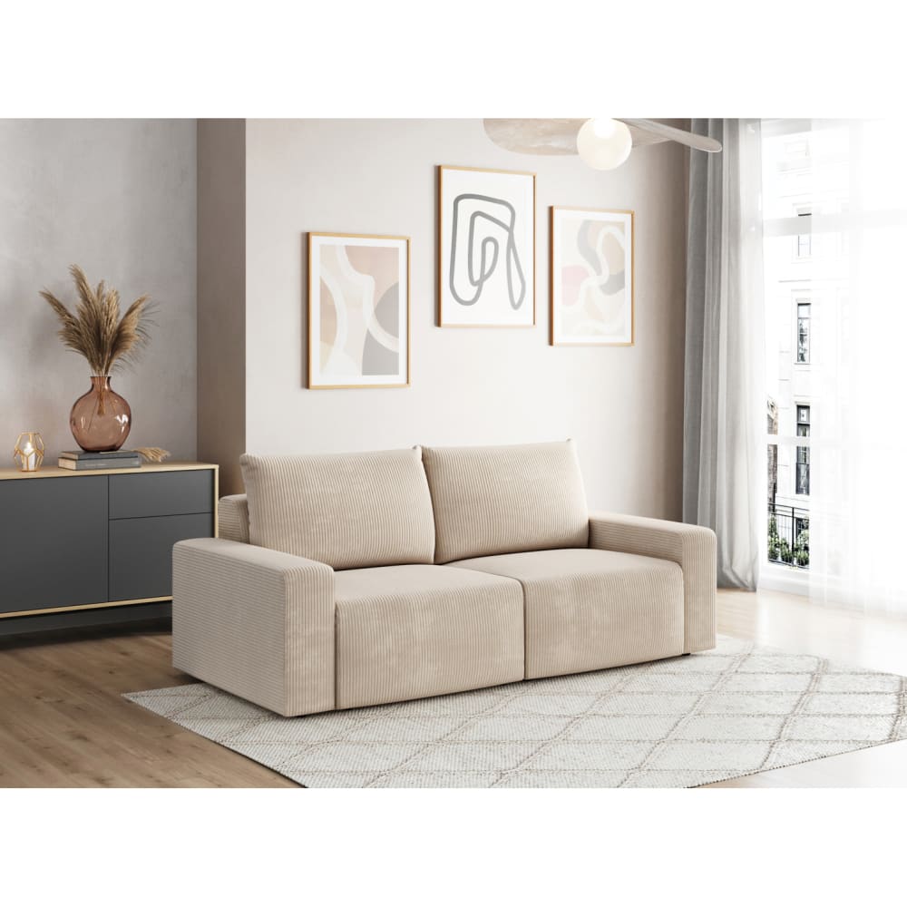 Canapé droit fixe 2 places en velours côtelé - Beige