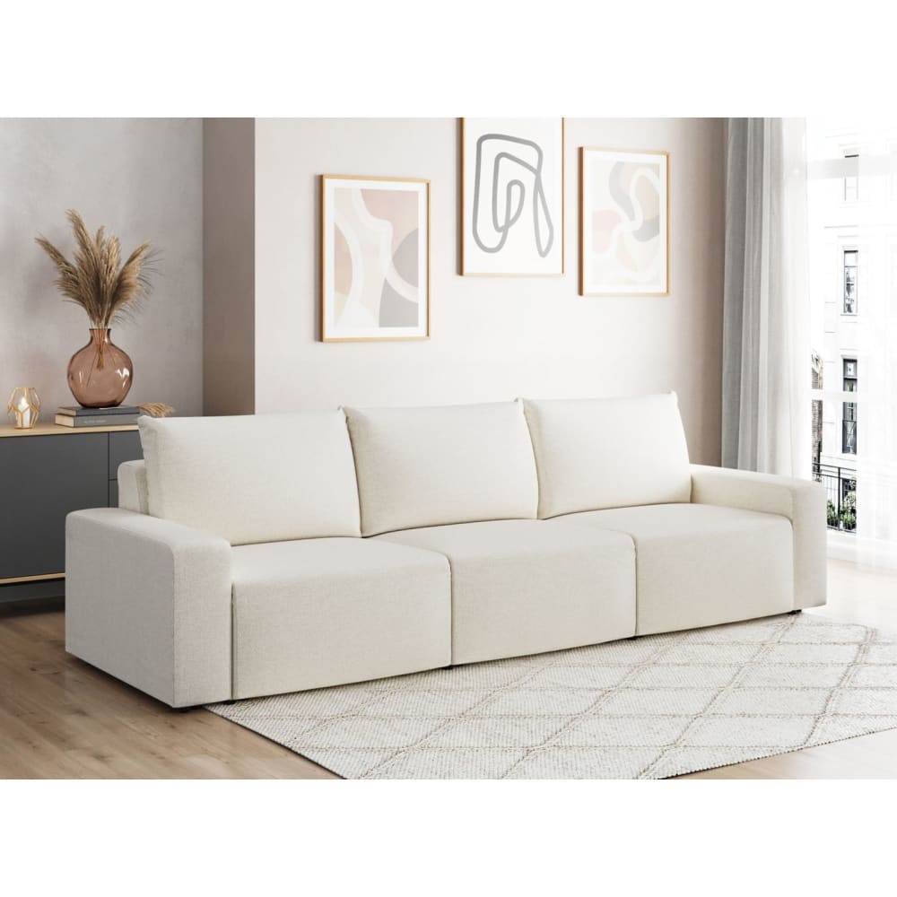 Canapé droit fixe 3 places en tissu Beige