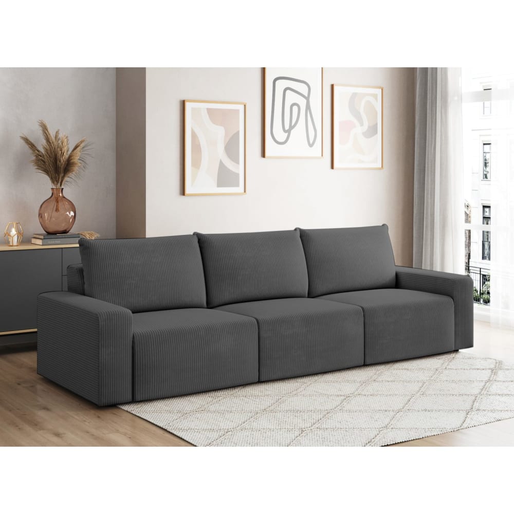Canapé droit fixe 3 places en velours côtelé - Gris