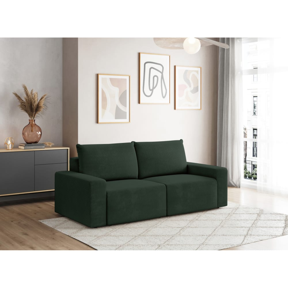 Canapé droit fixe 2 places en velours côtelé - Vert foncé