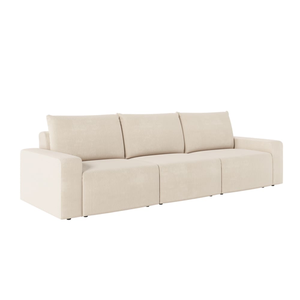 Canapé droit fixe 3 places en velours côtelé - Beige
