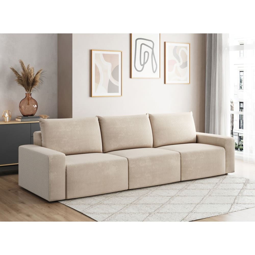 Canapé droit fixe 3 places en velours côtelé - Beige