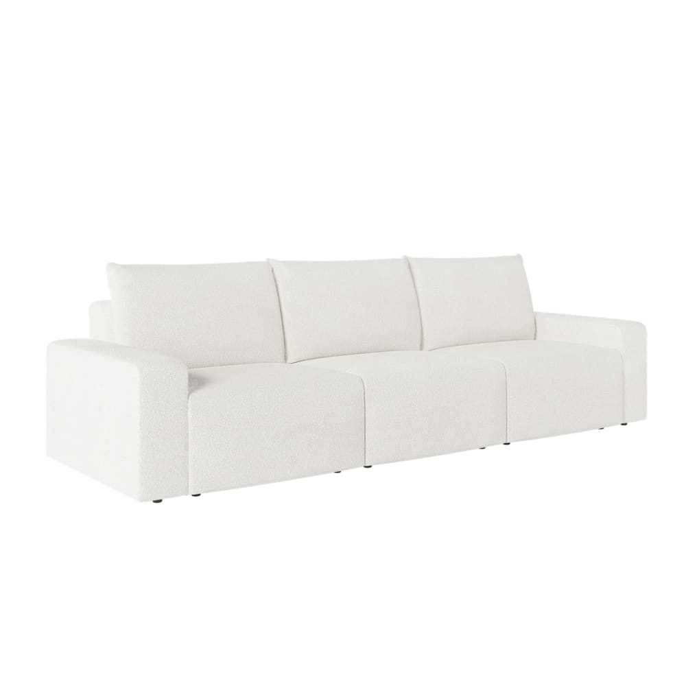 Canapé droit fixe 3 places en tissu bouclette - Blanc