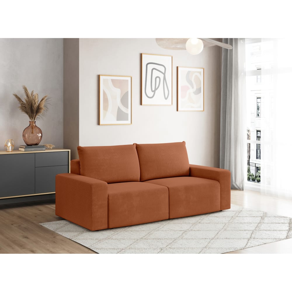 Canapé droit fixe 2 places en velours côtelé - Terracotta