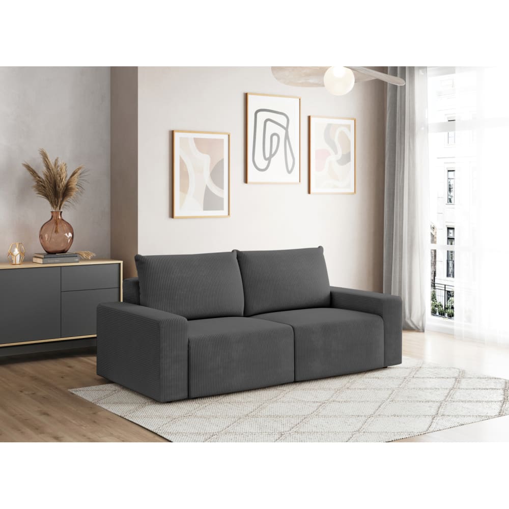 Canapé droit fixe 2 places en velours côtelé - Gris