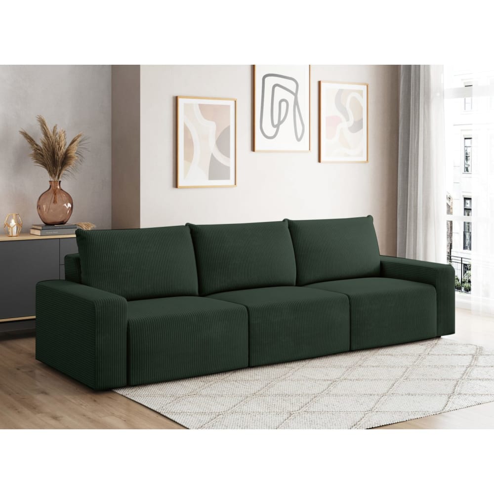 Canapé droit fixe 3 places en velours côtelé - Vert foncé