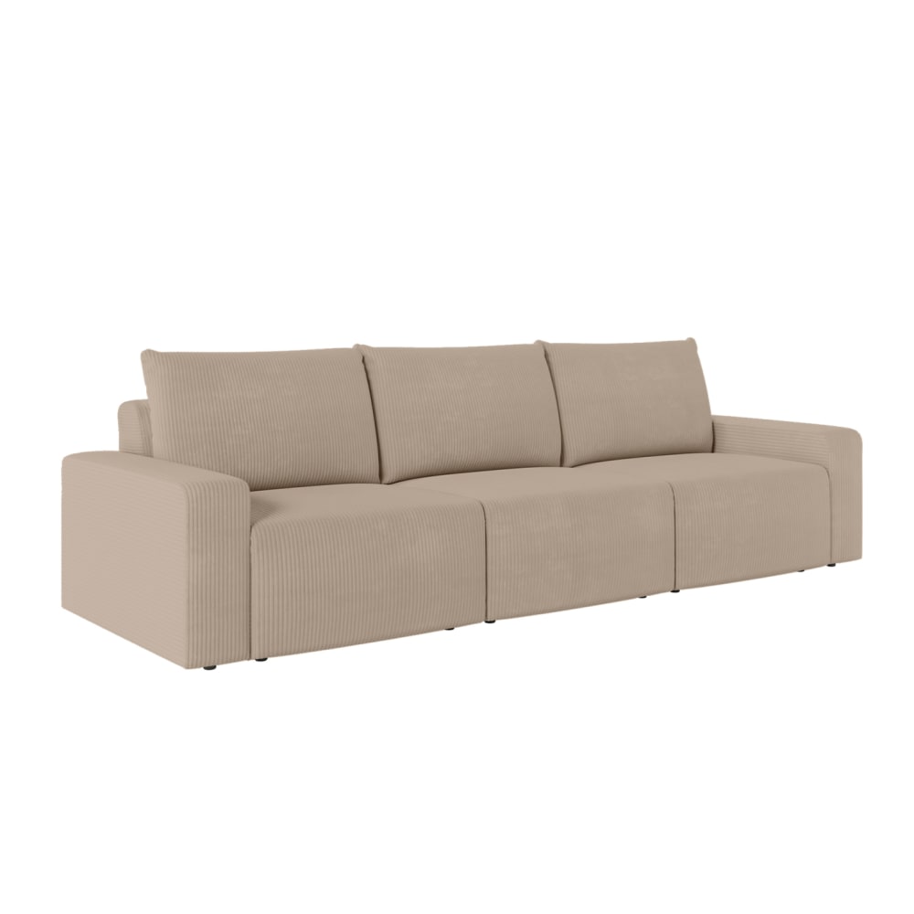 Canapé droit fixe 3 places en velours côtelé - Taupe