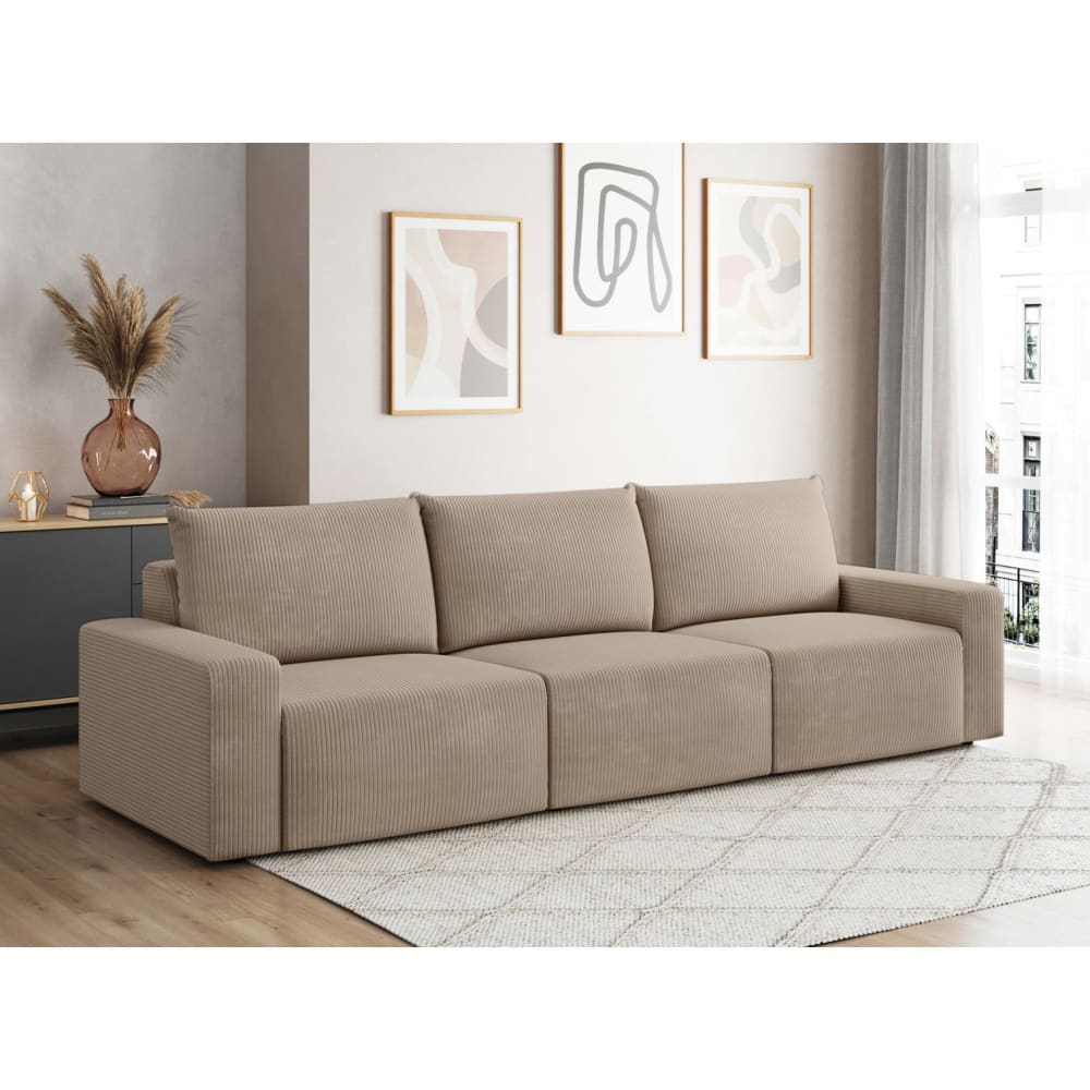 Canapé droit fixe 3 places en velours côtelé - Taupe