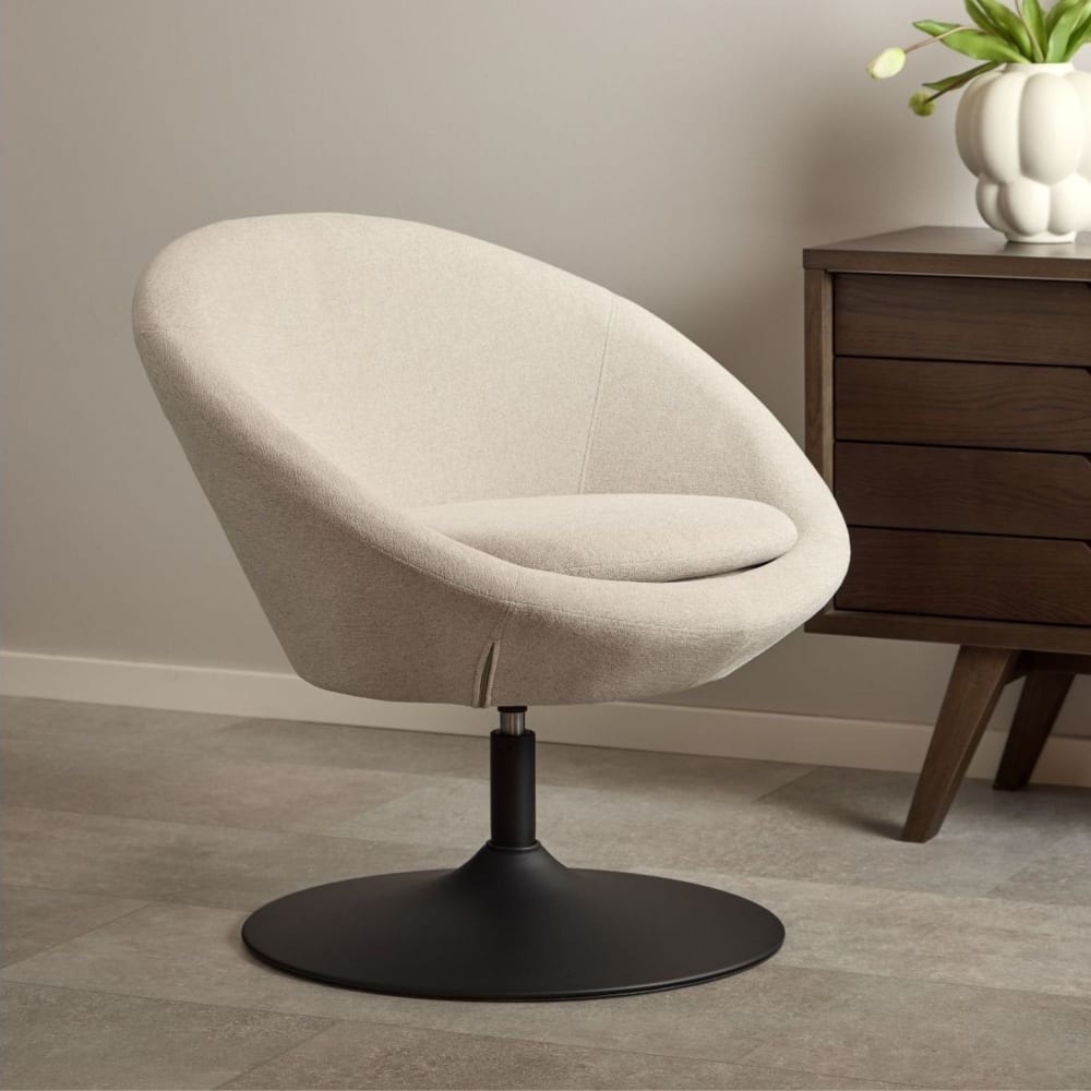 Fauteuil rond organique pivotant en tissu beige