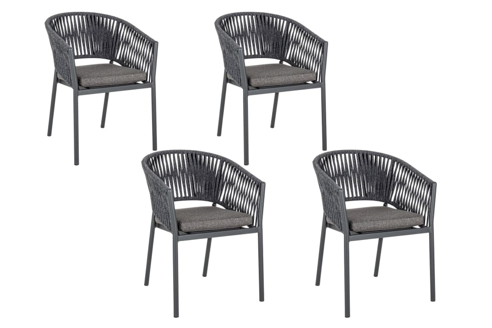 Lot de 4 fauteuils de jardin en métal et polypropylène anthracite