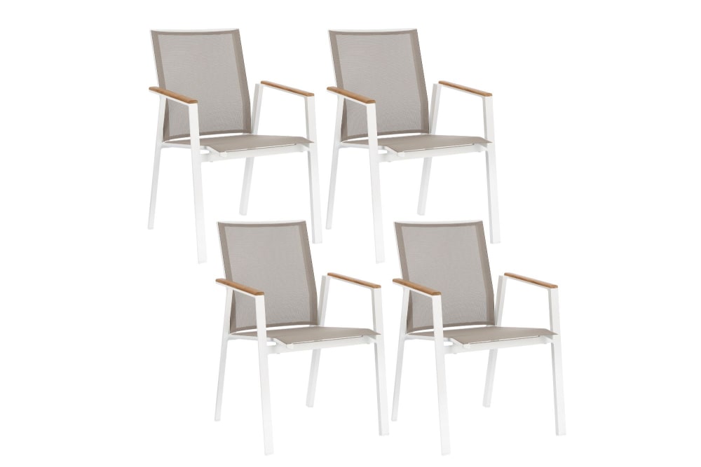 Lot de 4 chaises de jardin empilables en aluminium blanc