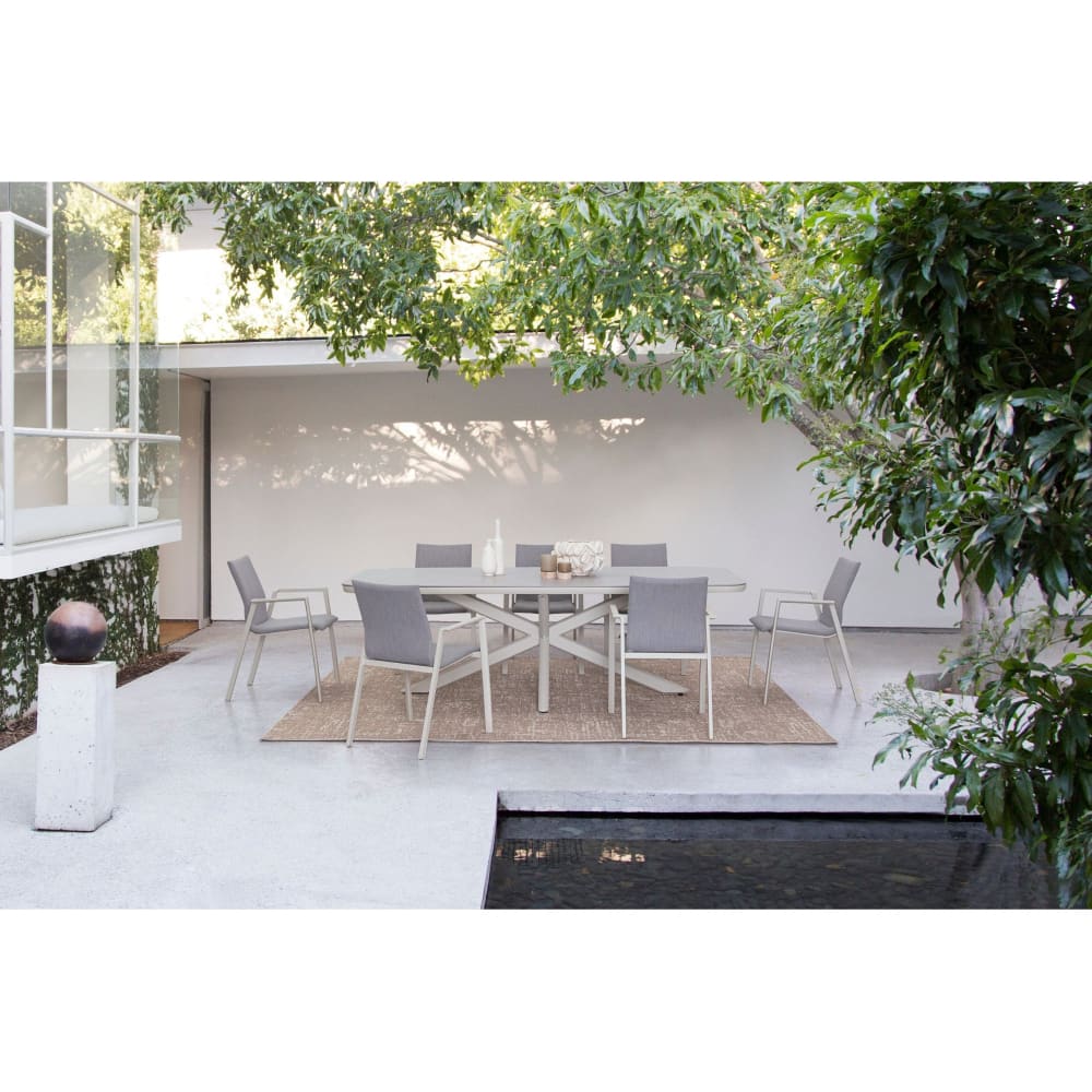 Table de jardin en pierre et métal L240 10 places gris cendré