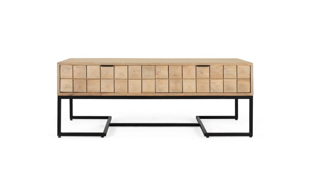 GINER Y COLOMER Handgeschnitzter und handgefertigter Couchtisch aus Mangoholz 120 cm Braun